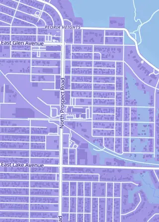 Street map around Titan Games, Peoria Heights