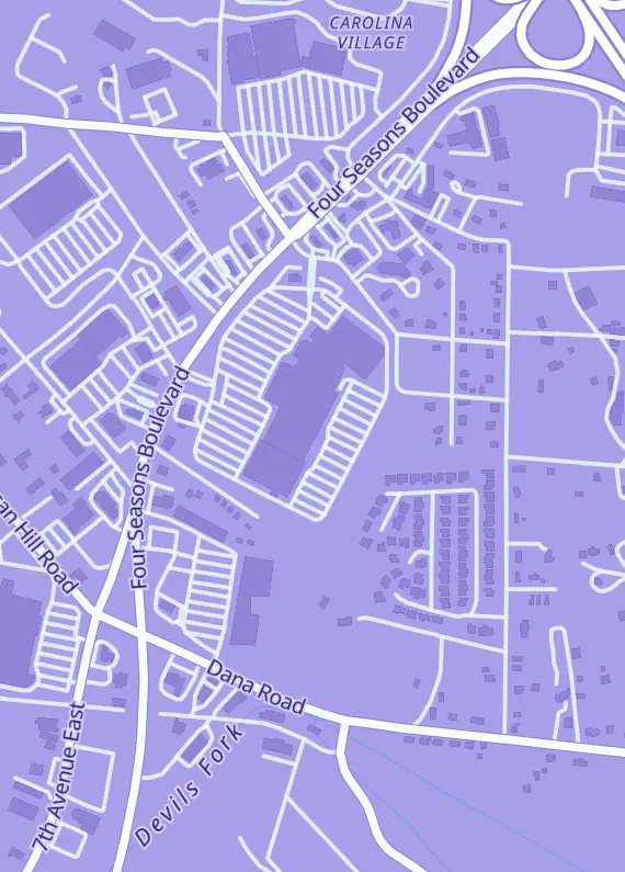 Street map around Tokyo Toybox, 1800 4 Seasons Blvd Ste F17, Hendersonville, NC
