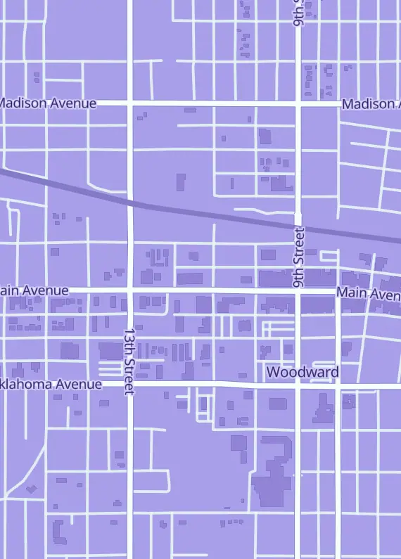 Street map around USA Comics, 1108 Main St, Woodward, OK