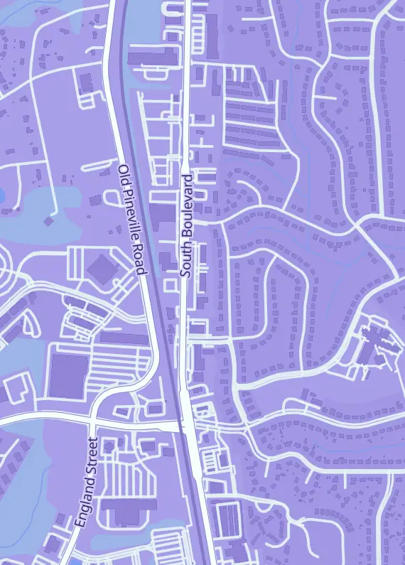 Street map around Valentino Card Shop, 6823 South Blvd C, Charlotte, NC