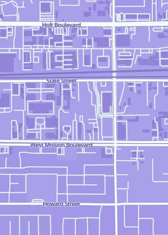 Street map around WaWoo Fun, 4780 W Mission Blvd Ste 105, Montclair, CA