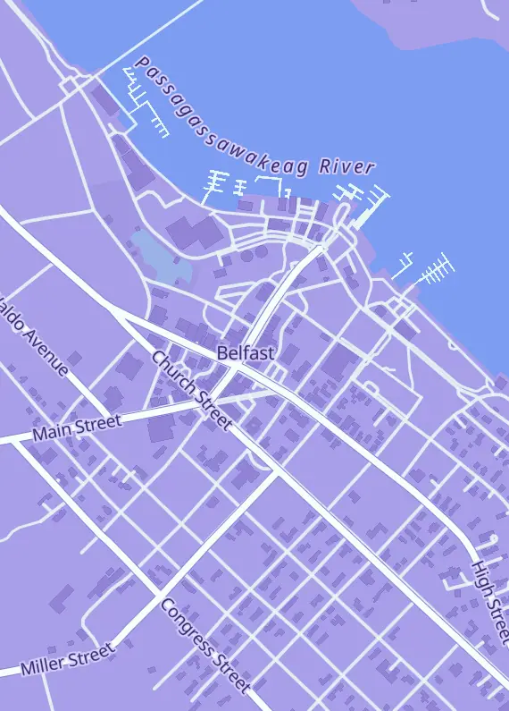 Street map around White Rabbit Game Emporium, 78 Main St, Belfast, ME