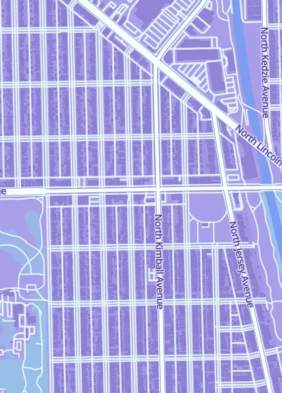 Street map around Zombie Unicorn Comics, 3417 W Peterson Ave, Chicago, IL